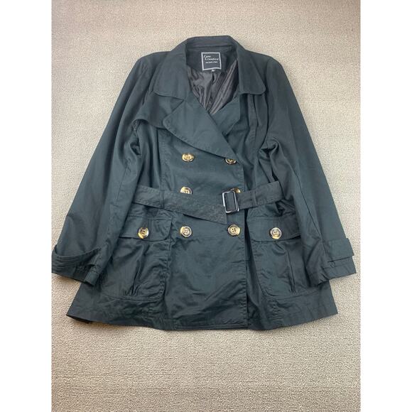 Lane Crawford Women's 2X Black Double-Breasted Trench Coat Jacket - Picture 1 of 6